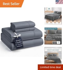 Luxurious 4-Piece King Bed Sheet Set - Pre-Washed Charcoal Microfiber Comfort
