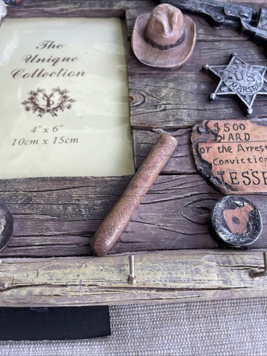 Old West Jesse James Distressed Cowboy Badge Photo Frame 4”x6” Western Express - Picture 3 of 11