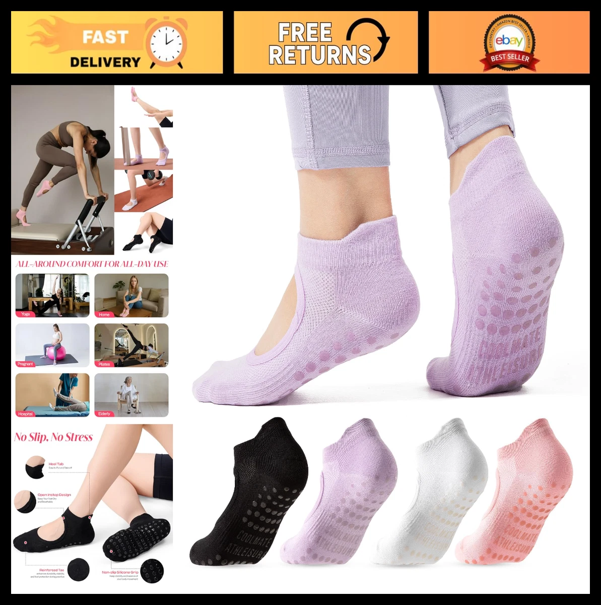 8 Pares De Calcetines Antideslizantes De Pilates Con Empuñaduras Para
