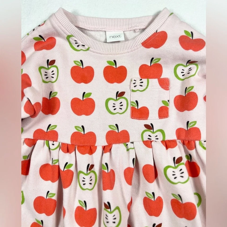 SIGUIENTE Vestido Bebé Rosa Claro Estampado Manzana Línea A Manga Larga Escuela Talla 12-18M Foto 4 de 4