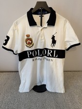POLO RALPH LAUREN Big Pony Embroidered Polo Shirt Large White Slim Fit Y2K