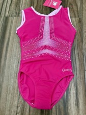 QUATRO gymnastics Leotard PINKS Crystals Strappy Back ADULT MEDIUM NWT