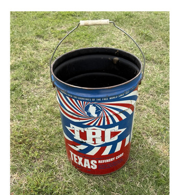 TRC Texas Refinery Corp. Vintage Gas & Oil Advertising Bucket Blue Red White