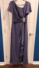 Mother of Bride /Groom Wedding Chiffon Maxi Length V Neck Lace US Size S Blue