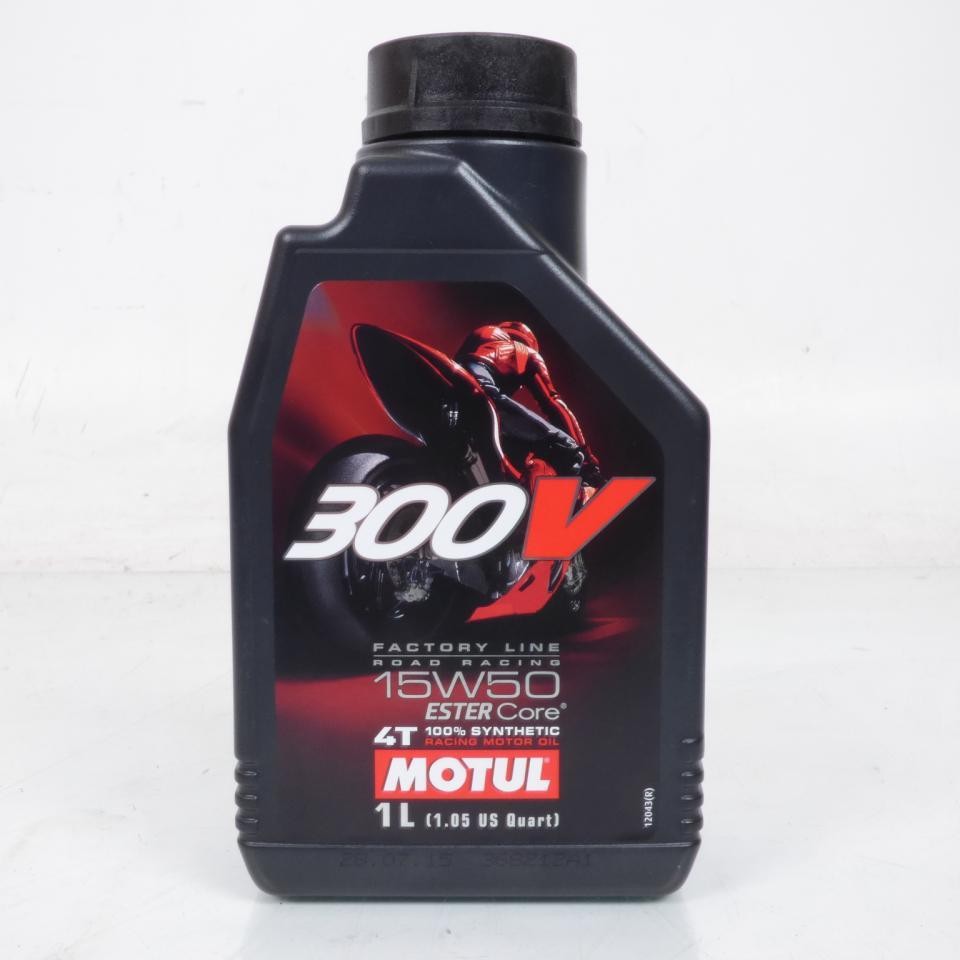 Huile moto compétition Motul 15W50 300V lubrifiant 1L pour moteur 4T