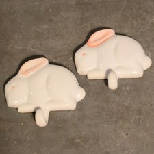 Ceramic Vintage Bunny Wall Hooks White Pink N...