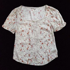 Pre-Owned Elodie Spring Floral Cottagecore Square Neck Button-Up Blouse Size XS