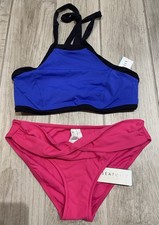 Seafolly Women's Bikini - Size 14 - Blue/Black Tank Top - Raspberry Pants - BNWT