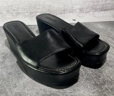 Kenneth Cole Reaction Zeppa Step Platform Wedge Slides Women 6.5 Black Leather