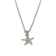 Puffy Starfish Pendant Necklace Dainty Silver Tone Ocean Beach Charm Minimalist