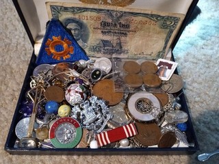 junk drawer lot box old jewelry lot old coins old rings old earrings old chains