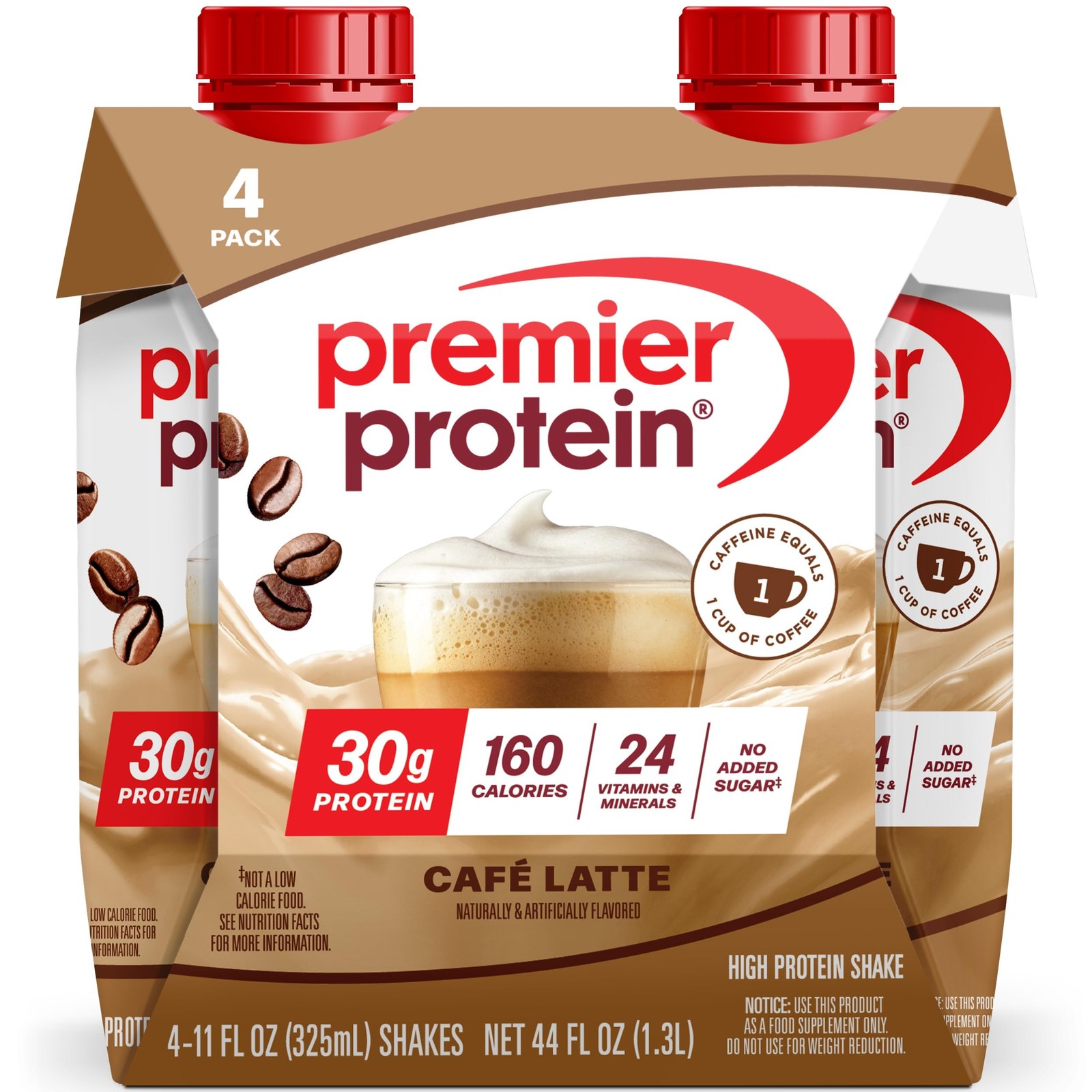Batido, Café Latte con Cafeína para Energía - 30g Proteína, Sin Azúcar Añadida, 24...