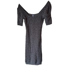 Free People Charcoal Knit Off Shoulder Dress XS Fitted Lined Mini Boho