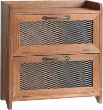 - 2 Tiered Storage Cabinet, Countertop Cabinet, Wood Organizer for Kitchen Livin