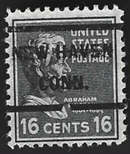 Scott# 821 16c ABRAHAM LINCOLN - Precancel NEW HAVEN CONN. (A-7)