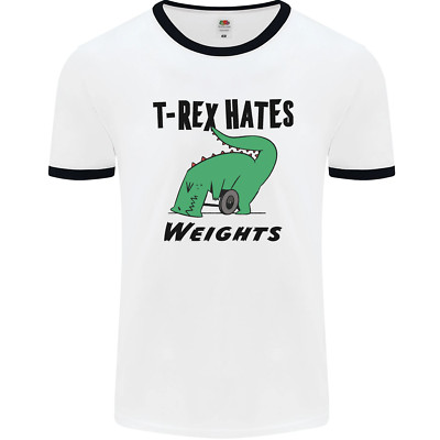 T-Rex hasst Gewichte lustiges Fitnessstudio Training Herren Ringer T-Shirt