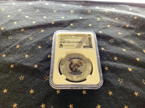 2021 Cook Islands $5 U.S. States Animal North Carolina Grey Squirrel NGC MS70!