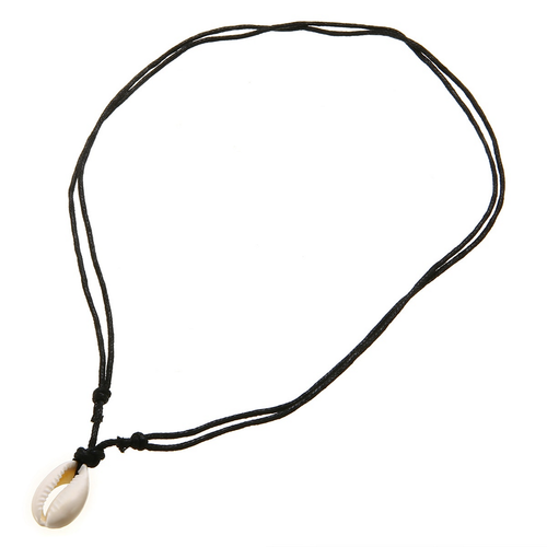 Unisex Shell Pendant on Black Leather Cord – Boho Shell Choker Necklace - Picture 4 of 6