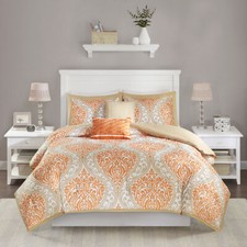 NEW  COZY CHIC ORANGE GREY TAUPE ELEGANT SCROLL SOFT COMFORTER SET  PILLOW