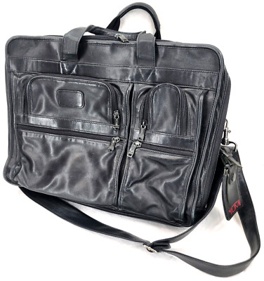 Tumi Alpha Leather Black Shoulder Strap Carrying Briefcase Travel Business Bag
