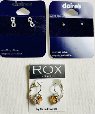 Set 3 Paar neue Ohrringe - alle Sterling Silber CZ & facettierte Steine