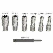 6pc Set Annular Cutter 3/4" Weldon Shank 9/16 1-1/16 Magnetic Drill Bit