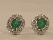 Emerald & Diamond Cluster Earrings 9ct white gold rrp £735