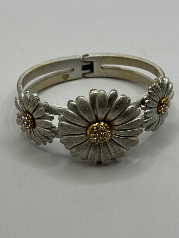 Brighton Dazy Daisy Oval Hinged silver plated crystal Bangle eBay
