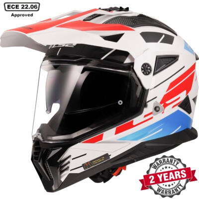 LS2 MX702 PIONEER II DUAL VISOR ADVENTURE MOTORCYCLE HELMET NAMIB WHITE BLUE RED