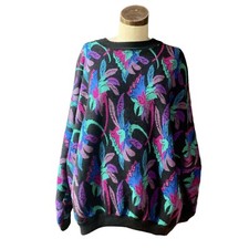 Vintage MADE IN USA Floral Knit Sweater Acrylic Polyester 38