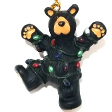 Big Sky Carvers Bearfoot Bears Wrapped in Lights Xmas Ornament Jeff Flemming 90s