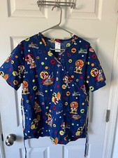 Disney Mickey Mouse Happy Halloween Blue Scrub Top Size Medium