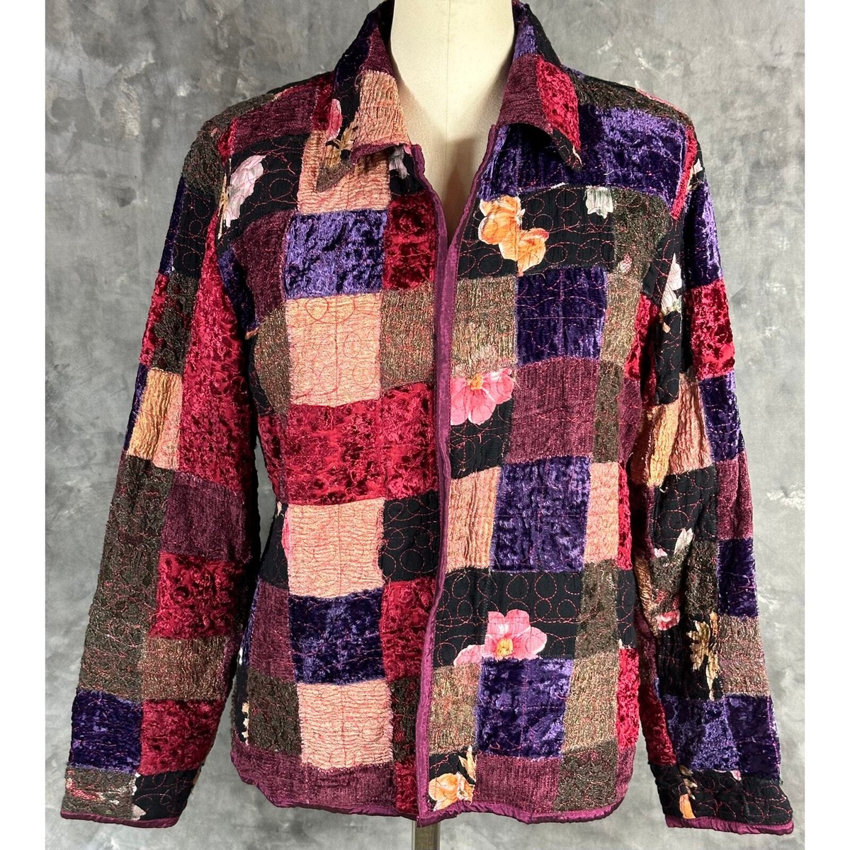 Yak Magik Women's Multi Colored Patchwork Reversible Jacket sz M