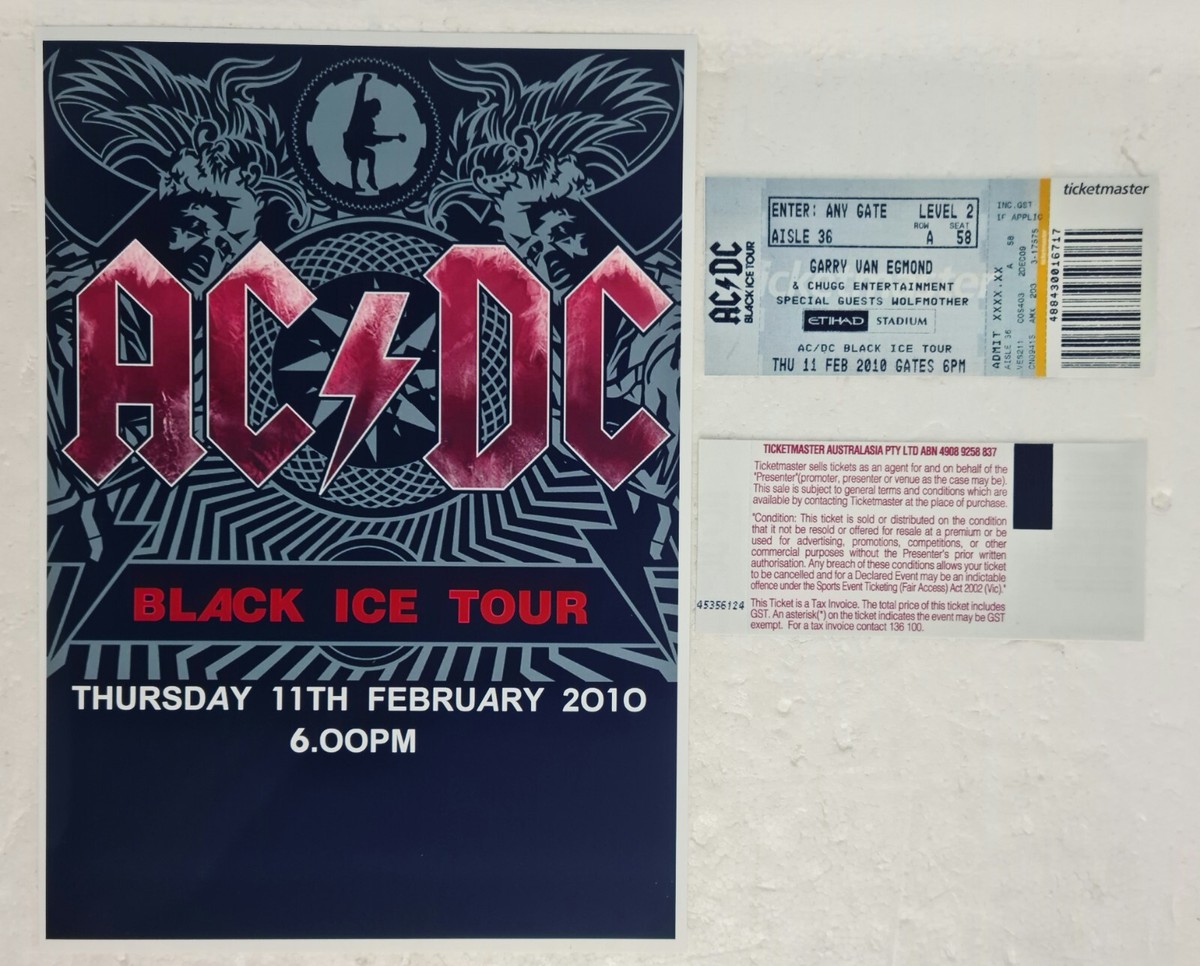 Repro CONCERT TICKET & POSTER COMBO 🎟️ AC/DC ⚡ BLACK ICE TOUR