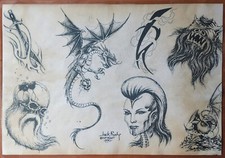 1990 VINTAGE Jack Rudy Traditional Tattoo Flash Sheet Tattooland Biker Fantasy A
