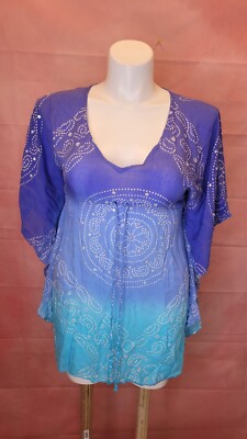 coolchange Womens Blue 100% Rayon V-Neck Swim Cover Up Beach Bikini Top One Size