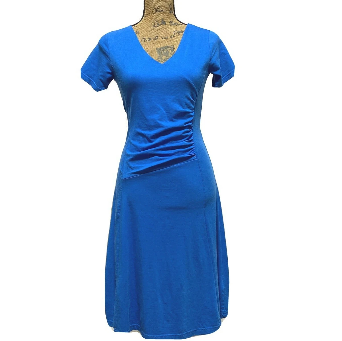 KUHL Womens Dress S Soft Organic Cotton Blue T Shirt Faux Wrap Side Gather  Shift