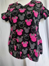 Lot of 3 Scrub Tops Used Small Disney Minnie Aladdin Zoe Chloe Owls Gray Pink