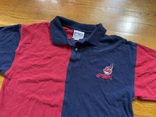 vintage 90s Cleveland Indians 2 tone polo shirt - sz L colorblock chief wahoo