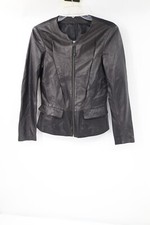 Poetry Jacket Womens S/m Lamb Leather Nappa Full Zip Pleated Collarless Black
