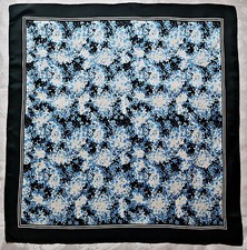 SCARF VINTAGE AUTHENTIC FLORAL ART ROSES BLUE WHITE SILK 32" SQUARE