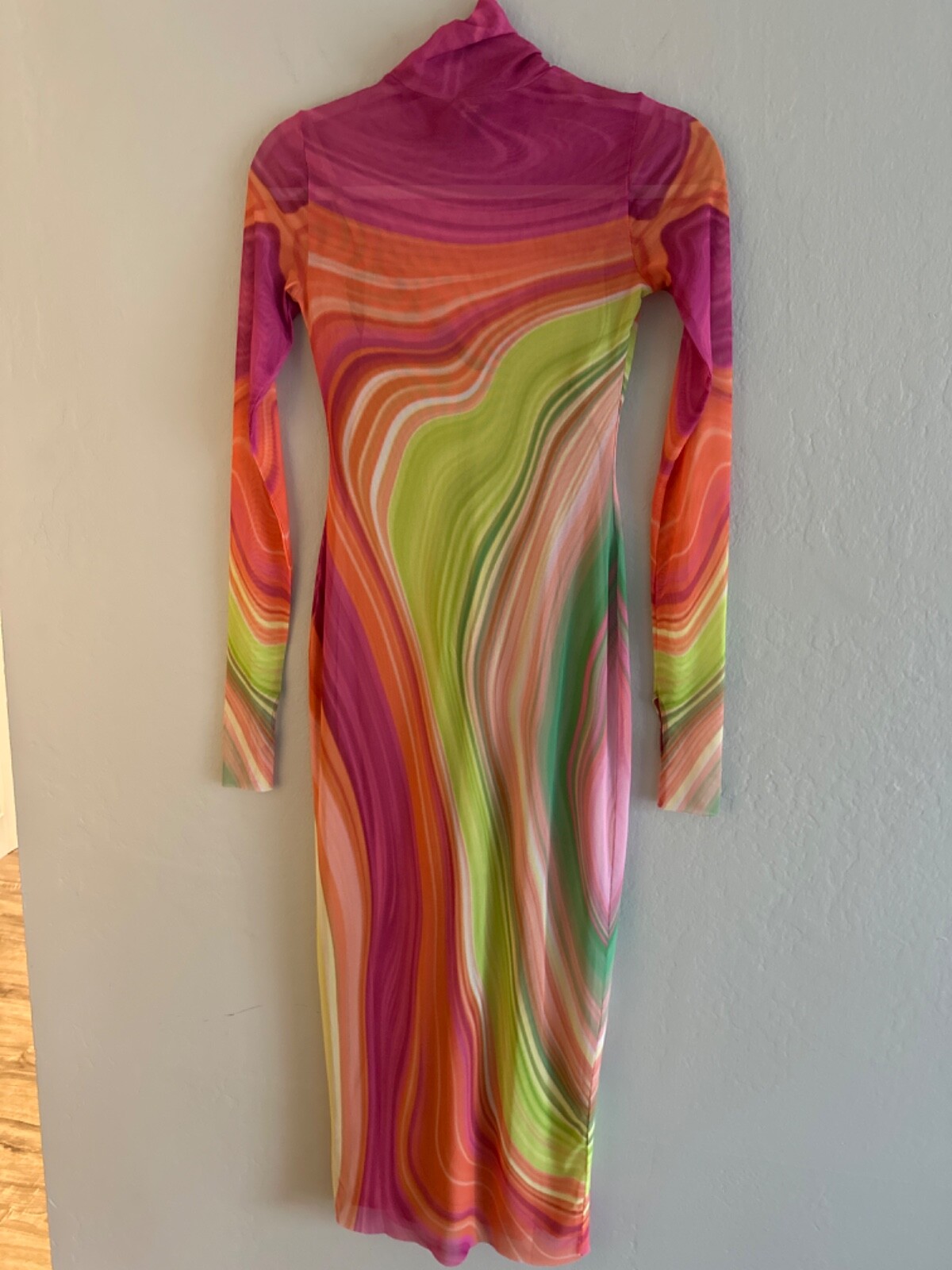 AFRM Abstract Spring Wave Bodycon Turtleneck Mesh… - image 7