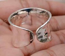 Adjustable Wide Thick Band Hammered 925 Sterling Silver Ring, Silver , All size