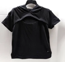 Xersion Active Hoodie Womens Small Black Cut Out Workout Top Short Sleeve