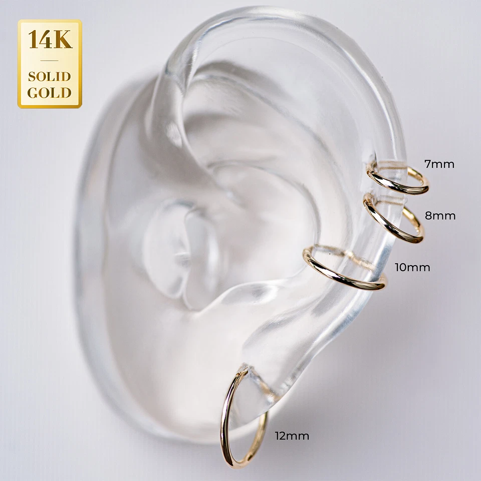 Pendiente aro oro macizo 14K REAL nariz labio ceja cuerpo piercing joyería calibre 18 Foto 3 de 3