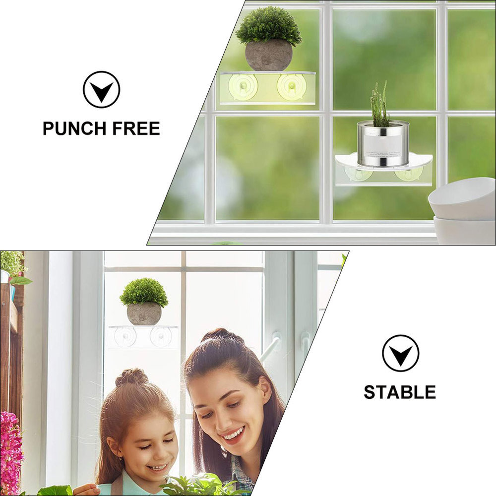 Hexsonhoma Clear Acrylic Windows Plant Shelves, 12 Inch Window Plant Stand with Legs, No Need Drilling Indoor Windows Suction Cup Shelf Wall Shelf for Plants, Home Décor, Toiletries(2 Pack
