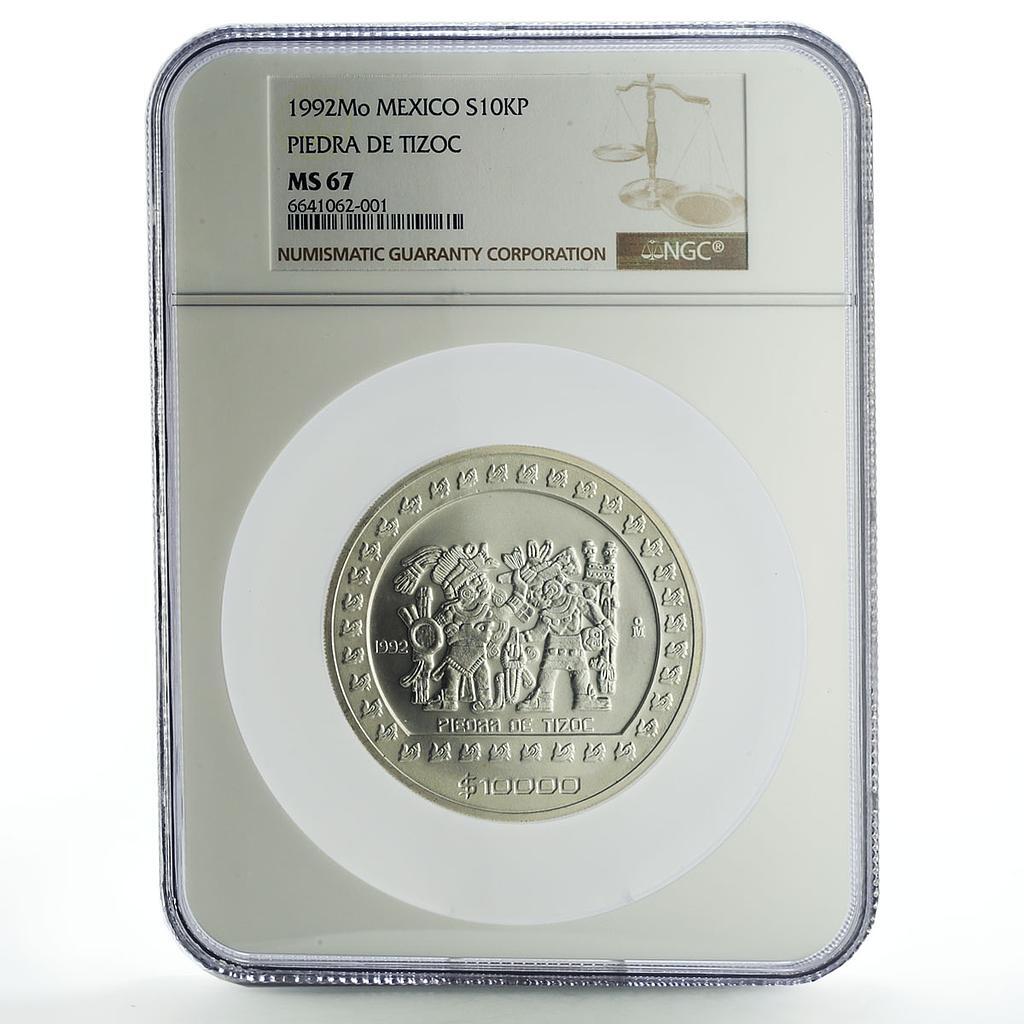 Mexico 10000 pesos Precolombina Piedra de Tizoc MS67 NGC silver