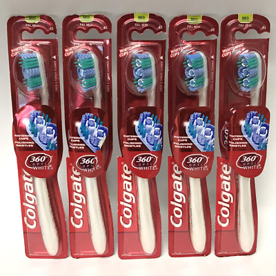 5X Colgate 360° Optic White Toothbrush, Medium Bristles, Full Head | 3 Colors