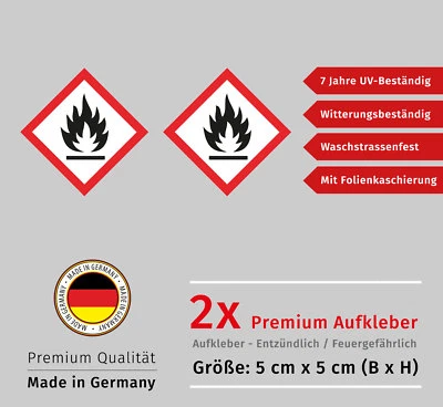 Aufkleber Feuergefährlich Entzündlich 2x GHS Schild Witterungs- und UV-beständig