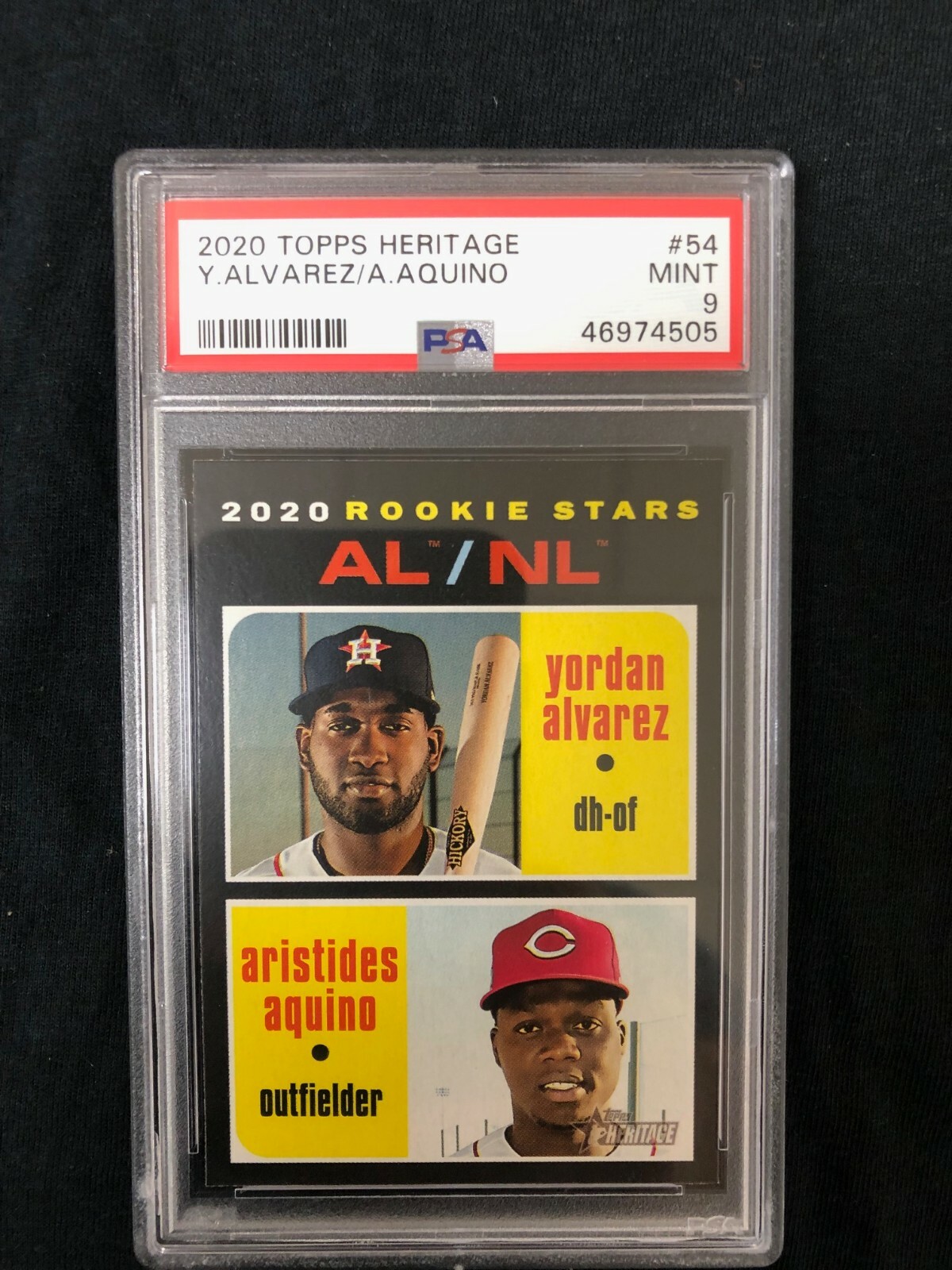 (1) 2020 Topps Heritage Yordan Alvarez / Aristides Aquino Rookie Card PSA 9 Mint view 6